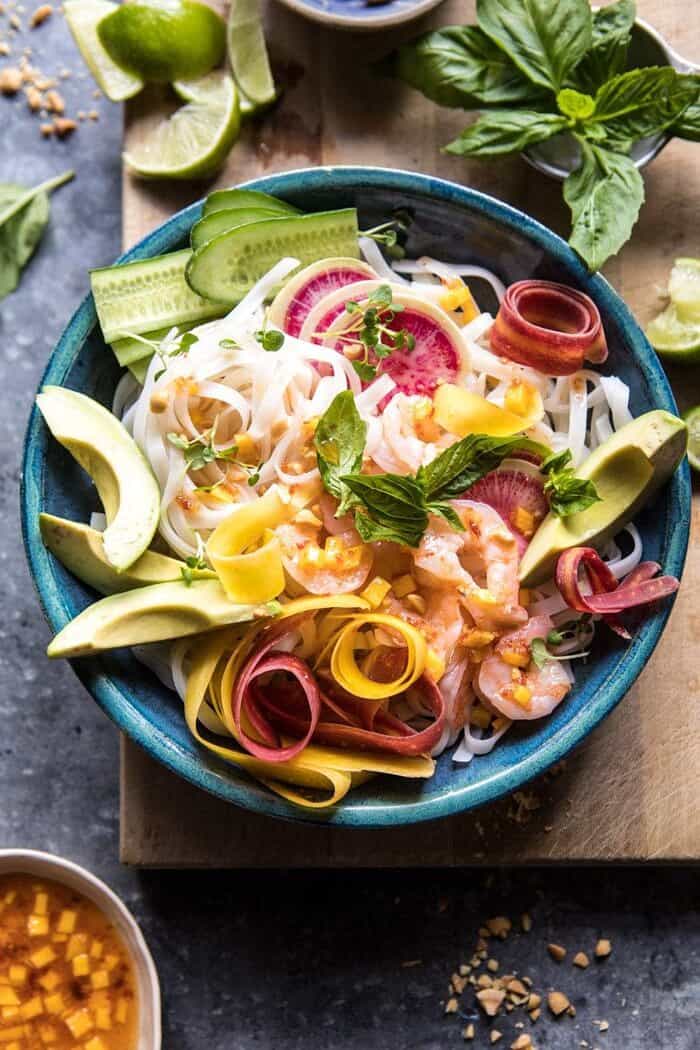 Vietnamese Shrimp Spring Roll Bowl With Sweet Chili Mango Sauce | halfbakedharvest.com #spring #summer #recipes #healthy #shrimp