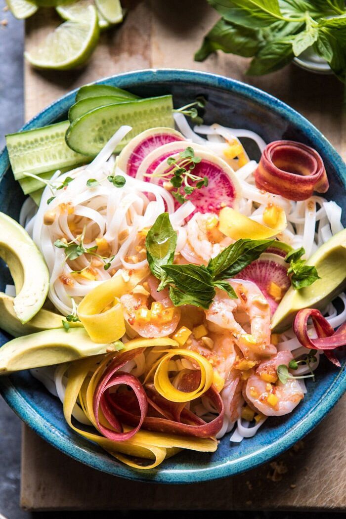 Vietnamese Shrimp Spring Roll Bowl With Sweet Chili Mango Sauce | halfbakedharvest.com #spring #summer #recipes #healthy #shrimp