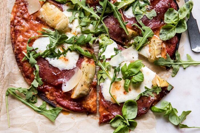 15 Minute Thin Crust Pizza with Arugula and Hot Honey | halfbakedharvest.com #pizza #quick #easy #recipe