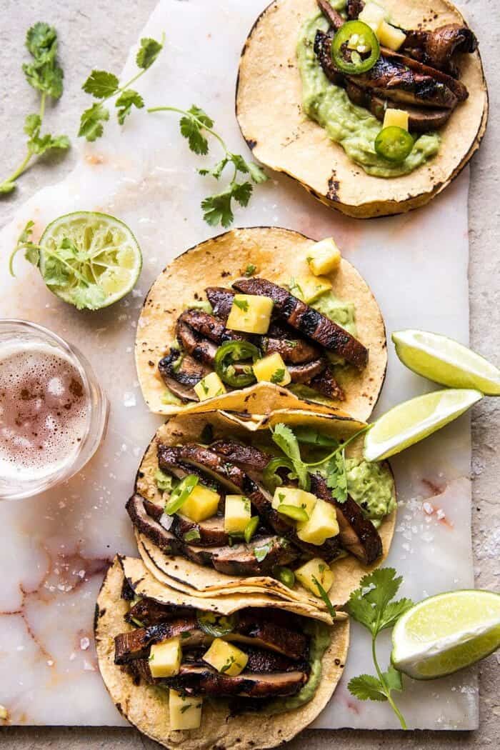 Asada Mushroom Tacos with Lime Smashed Avocado | halfbakedharvest.com #tacos #healthy #dinner #mexican