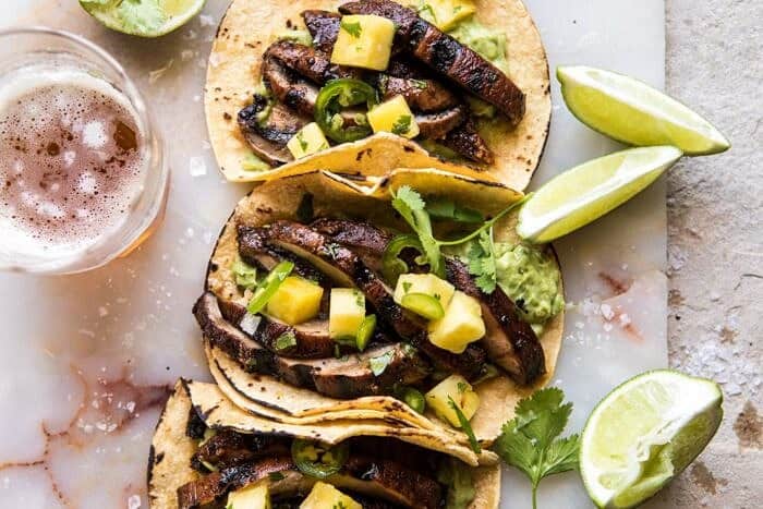Asada Mushroom Tacos with Lime Smashed Avocado | halfbakedharvest.com #tacos #healthy #dinner #mexican