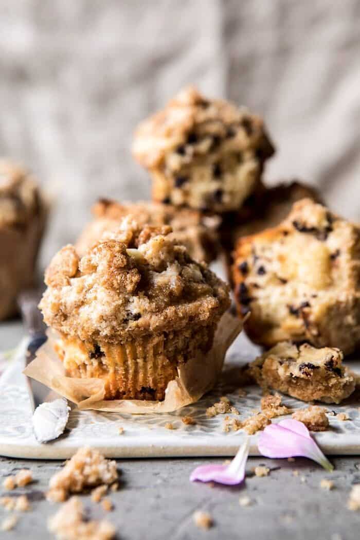 Better Than the Bakery Chocolate Chip Coffee Cake Muffins | halfbakedharvest.com #breakfast #brunch #chocolate