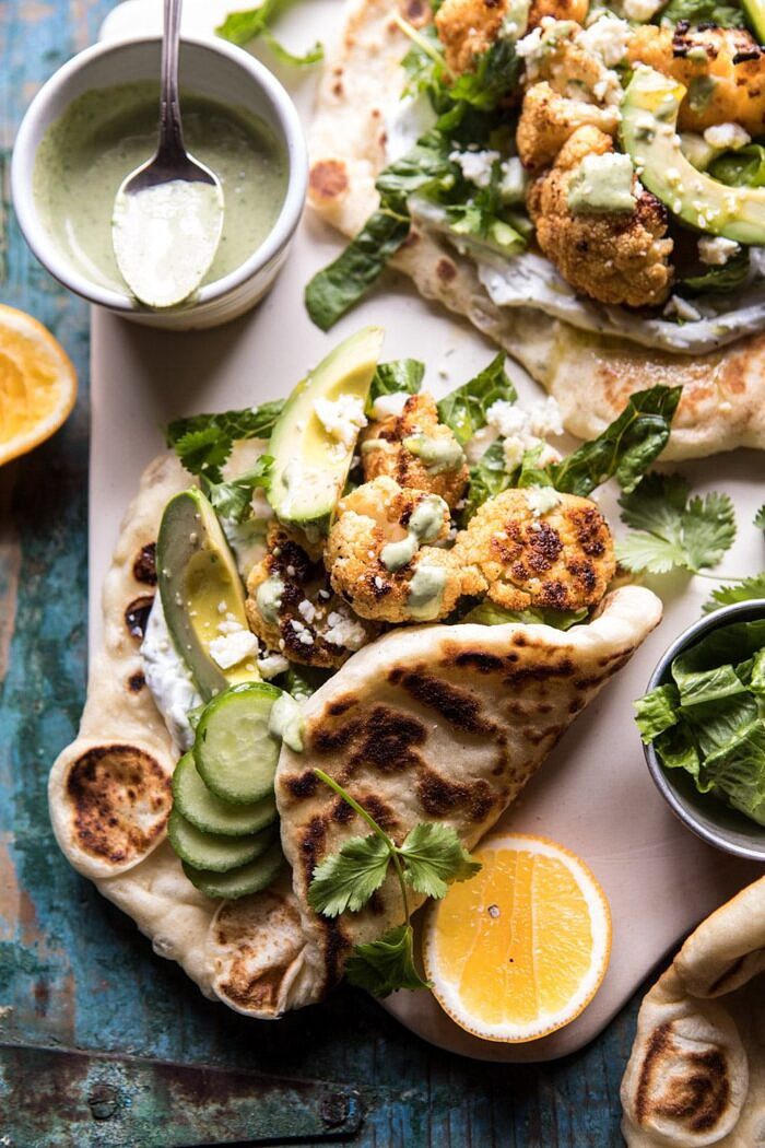 Cauliflower Shawarma Wraps with Green Tahini and Feta | halfbakedharvest.com #easy #recipes #healthy