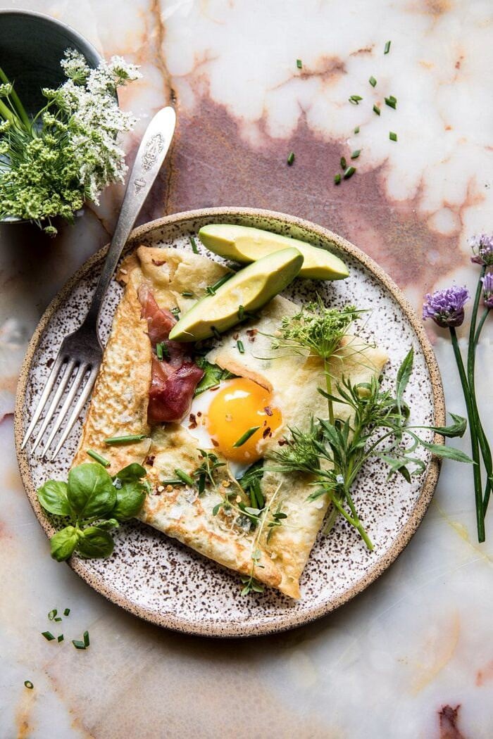 Baked Egg Crepes with Spring Herbs and Avocado | halfbakedharvest.com #breakfast #brunch #easyrecipe