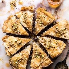 Easy Pistachio Chocolate Baklava | halfbakedharvest.com #greek #easydessert #chocolate