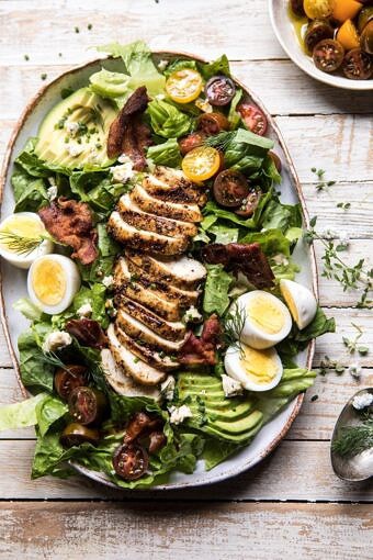 Balsamic Grilled Chicken Cobb Salad | halfbakedharvest.com #chicken #salad #tomatoes