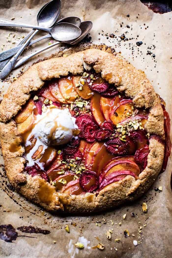 Strawberry Peach Galette | halfbakedharvest.com #hbhcookbook #summerdessert