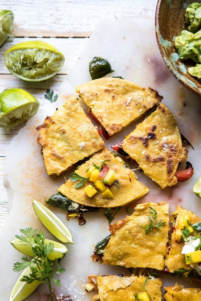 Grilled Vegetable and Cheese Quesadillas with Mango Salsa | halfbakedharvest.com #summerrecipes #grilled recipe #mexican