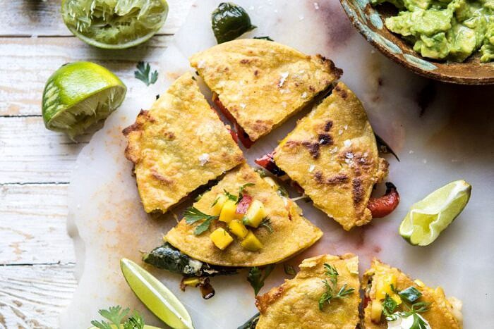 Grilled Vegetable and Cheese Quesadillas with Mango Salsa | halfbakedharvest.com #summerrecipes #grilled recipe #mexican
