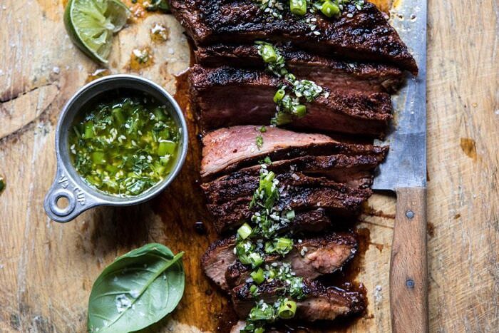 horizontal photo of Korean Grilled Steak with Toasted Sesame Chimichurri 