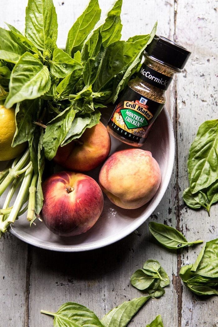 Whole Grilled Chicken with Peaches and Basil Vinaigrette | halfbakedharvest.com #chicken #easy #grilling #summer
