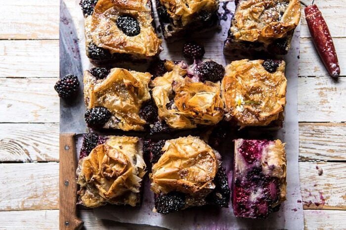 horizontal photo of Blackberry Ruffled Milk Pie 