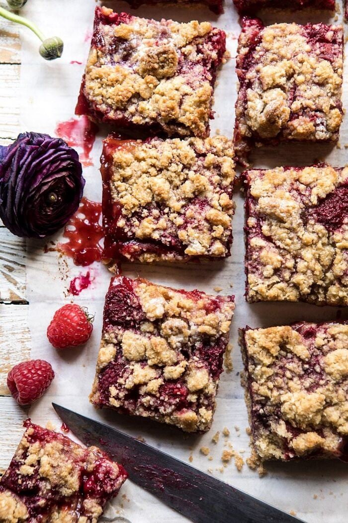 Buttery Raspberry Crumble Bars | halfbakedharvest.com #raspberry #summer #easy #breakfast #dessert