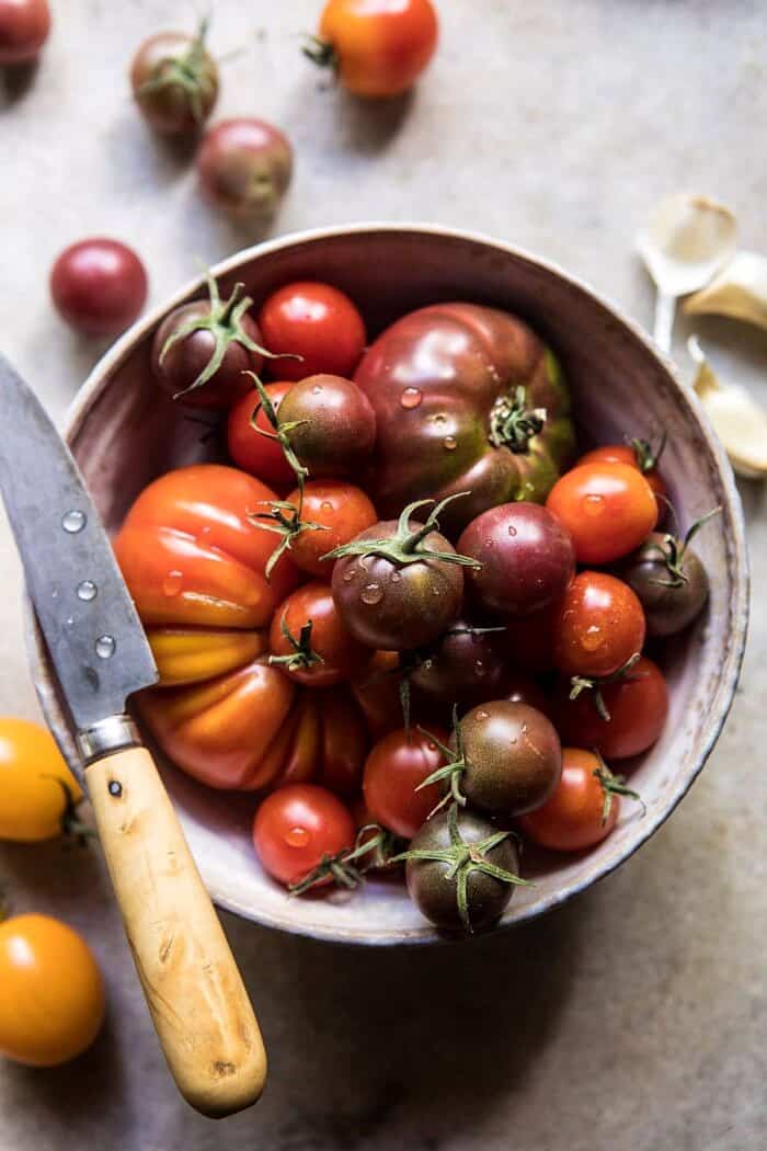 overhead photo of raw tomatoes