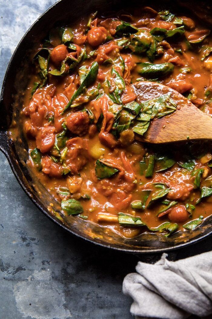 Basil Pomodoro sauce in skillet