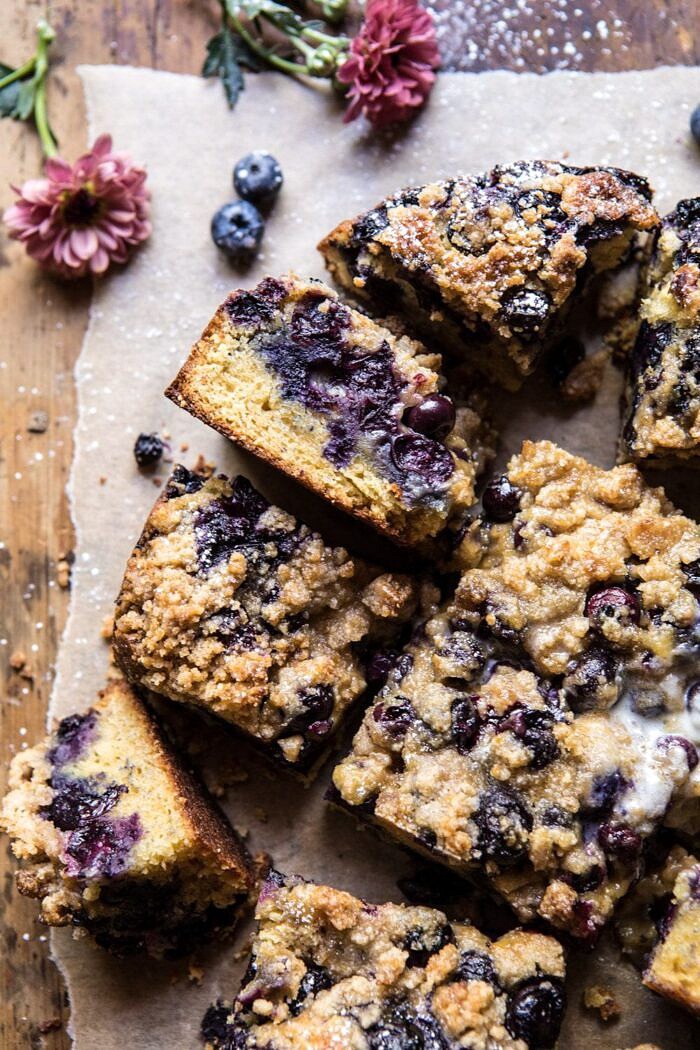 overhead close up photo of Bursting Blueberry Cardamom Buckle