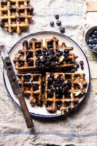 Bursting Blueberry Cornmeal Waffles | halfbakedharvest.com #waffles #quick #easy #breakfast #brunch #blueberries