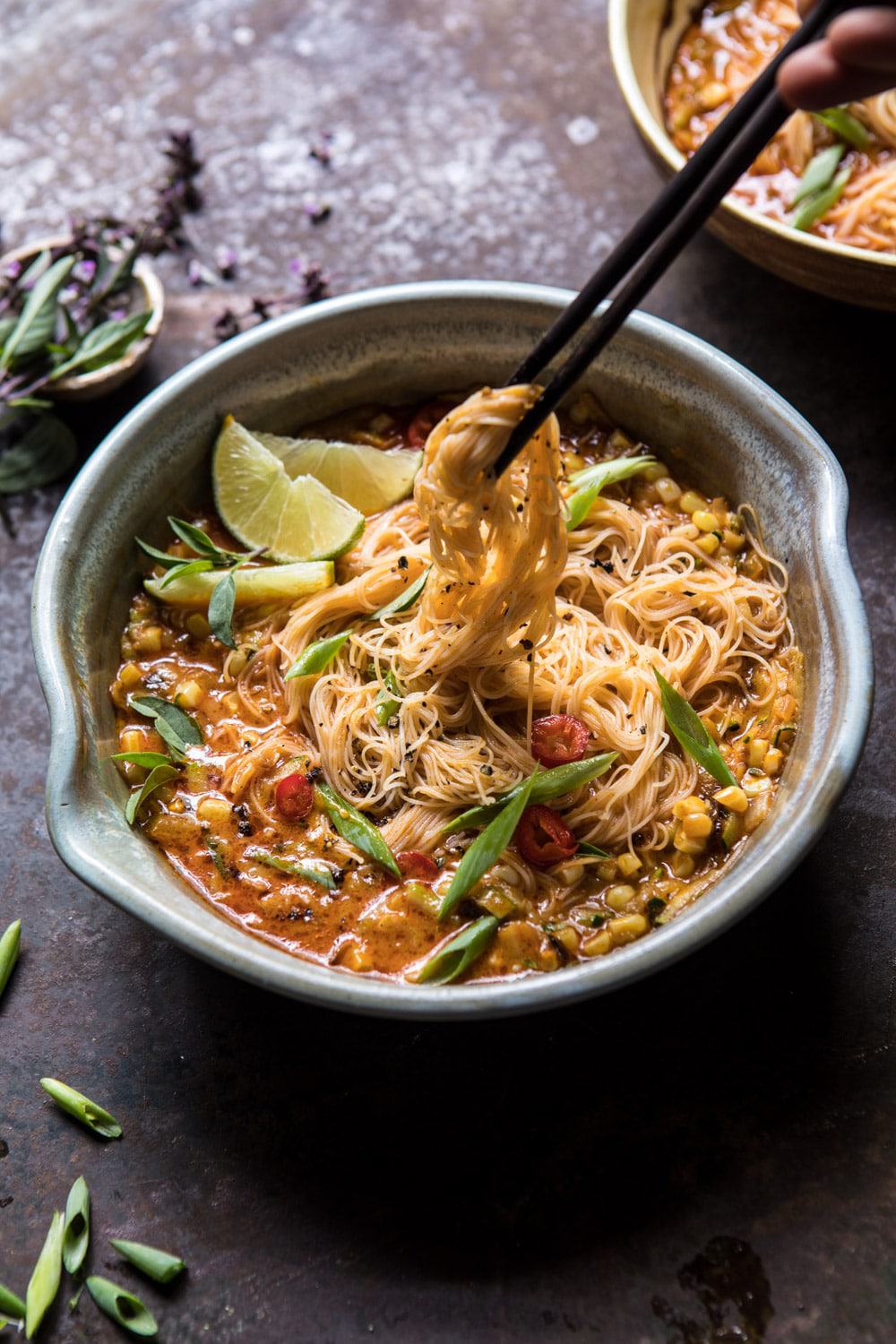 Saucy Coconut Summer Curry with Rice Noodles and Garden Vegetables | halfbakedharvest.com #curry #summerrecipes #easyrecipes #thairecipe #simplerecipes