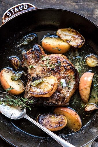 Apple Butter and Sage Pork Chops | halfbakedharvest.com #porkchops #apples #fall #autumn #easyrecipes #healthy #skilletrecipe