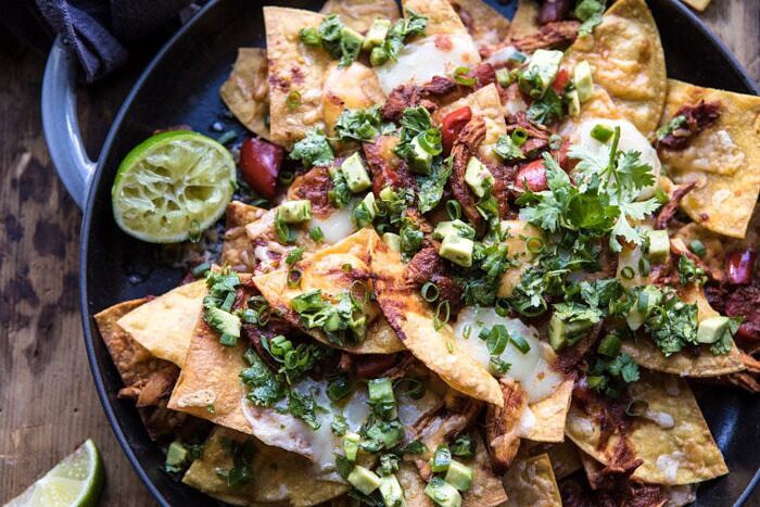 horizontal photo of Chipotle Braised Chicken Nachos