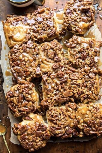 Extra Sticky Maple Pecan Sticky Buns | halfbakedharvest.com #thanksgiving #stickybuns #holiday #christmas #pecans #breakfast #brunch