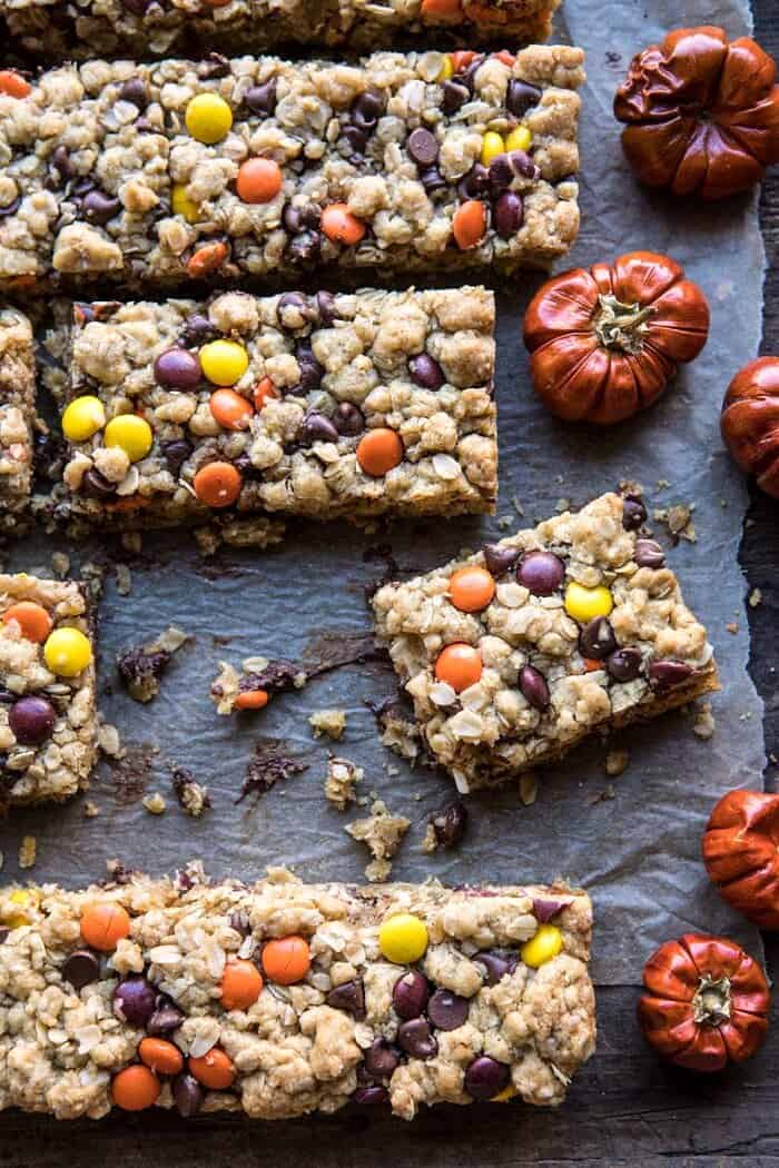 Monster Oatmeal Chocolate Chip Cookie Bars | halfbakedharvest.com #cookies #fall #autumn #halloween #thanksgiving #chocolate #easyrecipes
