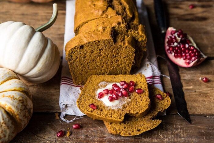 Healthy Pumpkin Ginger Bread | halfbakedharvest.com #healthy #pumpkin #bread #fall #thanksgiving #easyrecipes horizontal photo of Healthy Pumpkin Ginger Bread