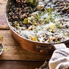 One Pan Broccoli Cheese Wild Rice Casserole | halfbakedharvest.com #wildrice #broccoli #casserole #fall #winter #easyrecipes #healthy