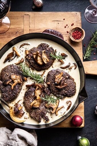 Rosemary Beef Tenderloin with Wild Mushroom Cream Sauce | halfbakedharvest.com #beef #tenderloin #christmas #easyrecipes