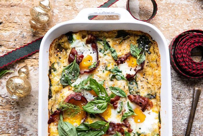 Everything Cheesy Potato and Egg Breakfast Casserole | halfbakedharvest.com #breakfast #brunch #eggs #bacon #easyrecipes horizontal photo of Everything Cheesy Potato and Egg Breakfast Casserole