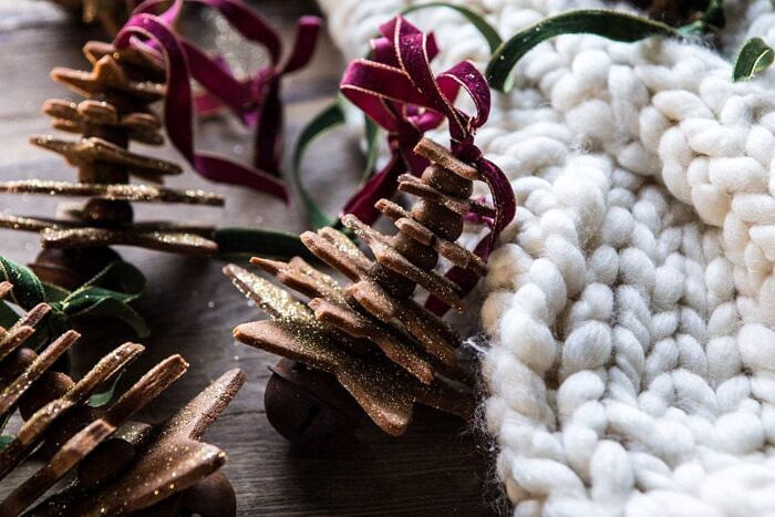 Glittered Gingerbread Christmas Tree Ornaments | halfbakedharvest.com #crafts #christmas #holiday #gingerbread #ornaments horizontal photo of Glittered Gingerbread Christmas Tree Ornaments