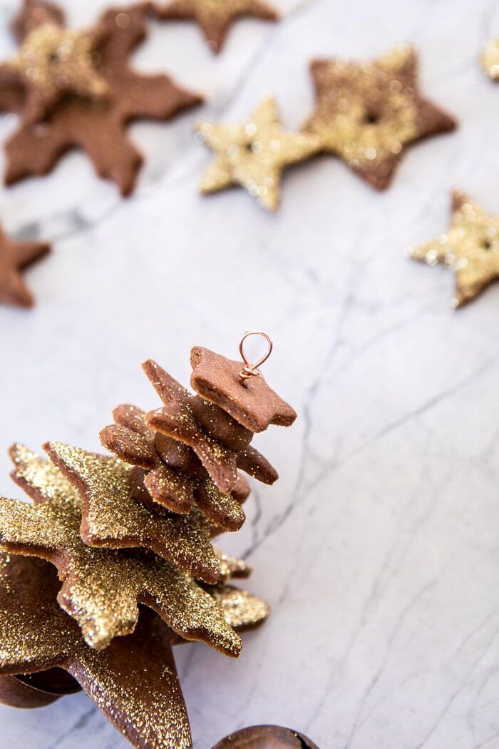 Glittered Gingerbread Christmas Tree Ornaments | halfbakedharvest.com #crafts #christmas #holiday #gingerbread #ornaments assembling Glittered Gingerbread Christmas Tree Ornaments