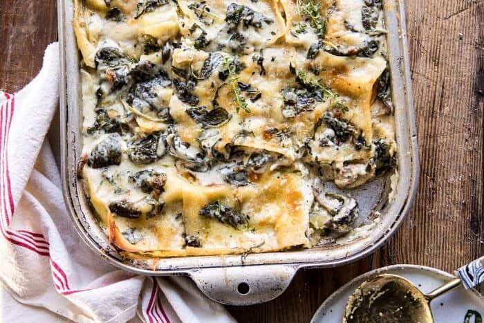 White Pesto Spinach Lasagna | halfbakedharvest.com #lasagna #pesto #italian #dinner #christmasrecipes horizontal photo of White Pesto Spinach Lasagna