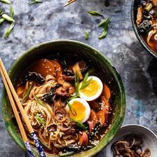 Feel Good Spicy Ramen with Sweet Potatoes and Crispy Shallots | halfbakedharvest.com #noodles #ramen #healthyrecipes #sweetpotatoes #winterrecipes #soup