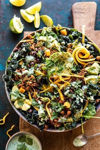 Spicy Turkey Taco Salad with Baja Dressing | halfbakedharvest.com #tacos #salad #avocado #healthyrecipes #mexican #easyrecipes