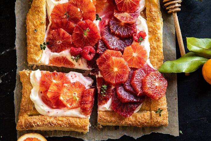 The Simplest Ombrè Citrus Cream Tart | halfbakedharvest.com #dessert #winter #citrus #healthyrecipes #easyrecipes horizontal photo of The Simplest Ombrè Citrus Cream Tart