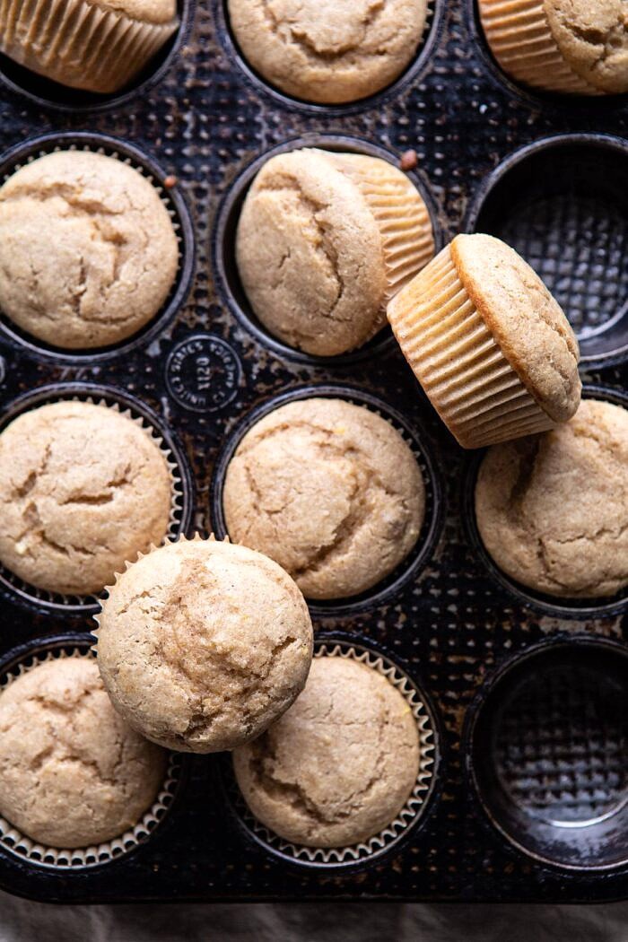 Vanilla Chai Lemon Ricotta Muffins | halfbakedharvest.com #breakfast #brunch #healthyrecipes #lemon #winter #chai Vanilla Chai Lemon Ricotta Muffins after baking in pan