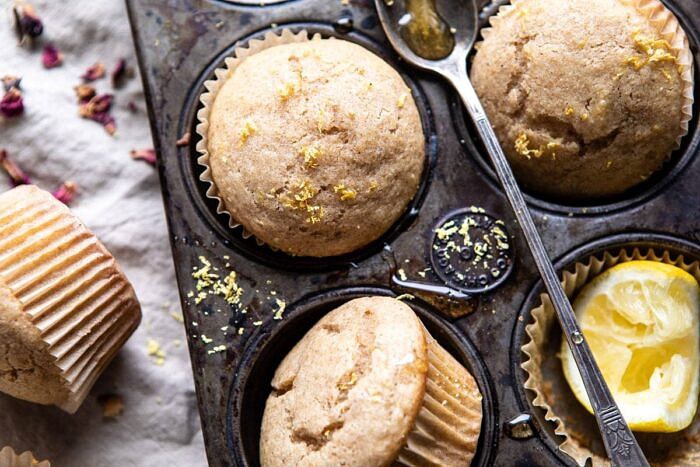 Vanilla Chai Lemon Ricotta Muffins | halfbakedharvest.com #breakfast #brunch #healthyrecipes #lemon #winter #chai horizontal photo of Vanilla Chai Lemon Ricotta Muffins