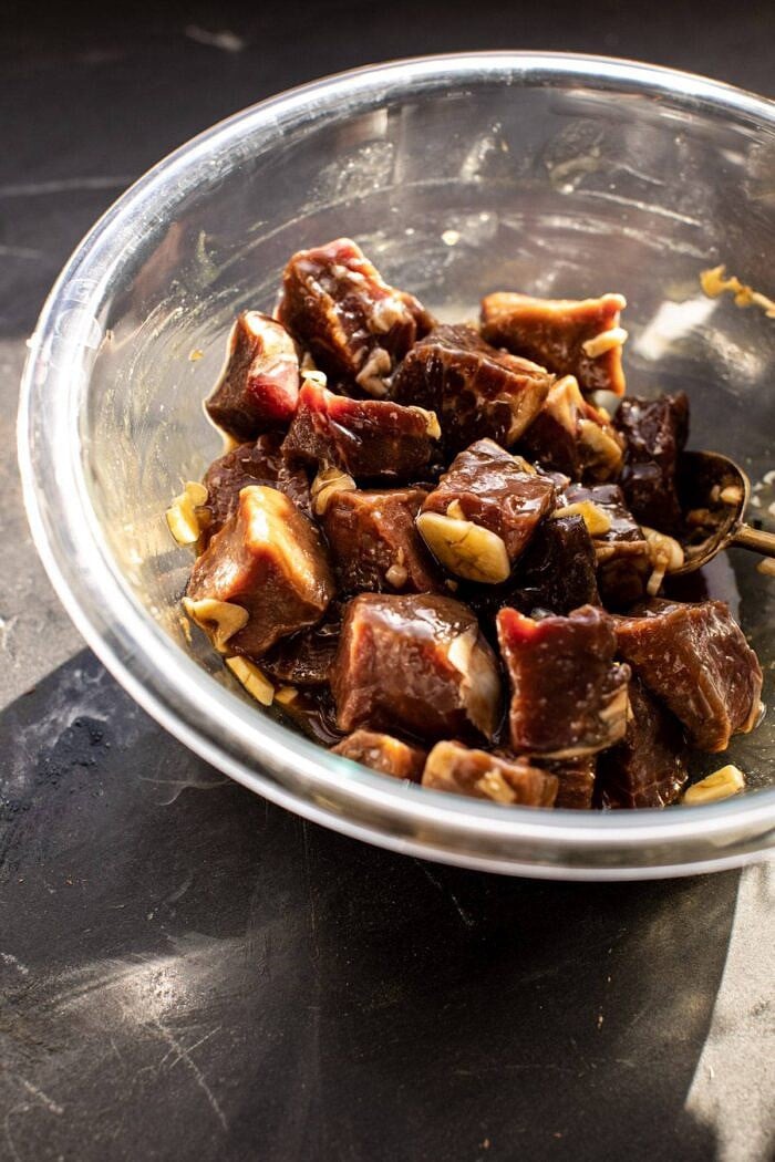 30 Minute Vietnamese Beef and Crispy Rice Bowl | halfbakedharvest.com #beef #thai #easyrecipes #healthy #recipebowl raw 30 Minute Vietnamese Beef in bowl