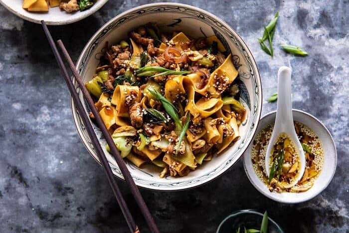 Better Than Takeout Szechuan Noodles with Sesame Chili Oil | halfbakedharvest.com #dinner #noodles #easyrecipes #chinese horizontal photo of Better Than Takeout Szechuan Noodles with Sesame Chili Oil