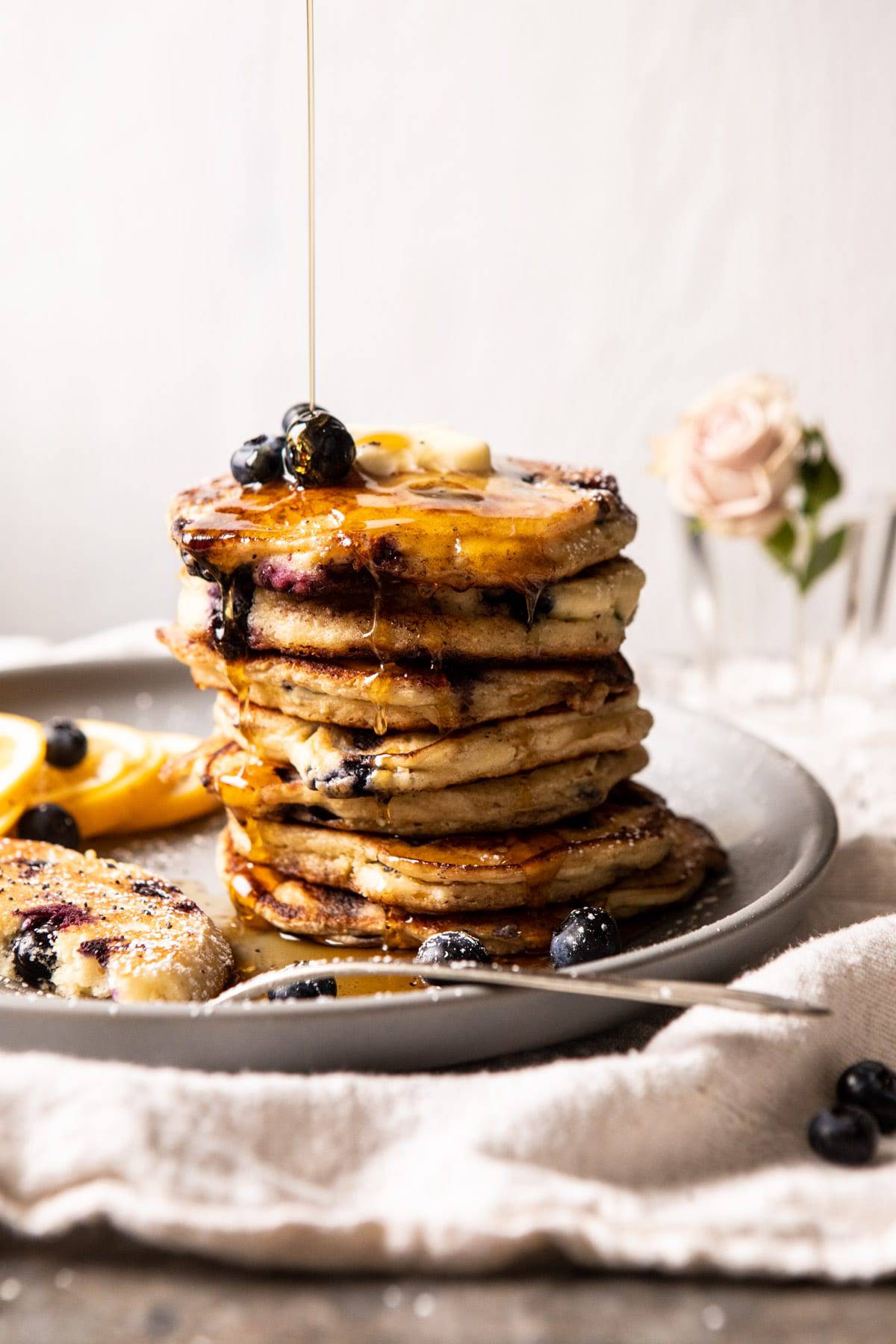 Blueberry Lemon Ricotta Pancakes | halfbakedharvest.com #blueberrypancakes #pancakes #brunch #breakfast #lemon