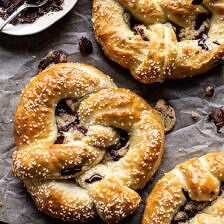 Chocolate Chip Cookie Stuffed Soft Pretzels | halfbakedharvest.com #pretzels #cookies #chocolatechipcookies #dessert #superbowl