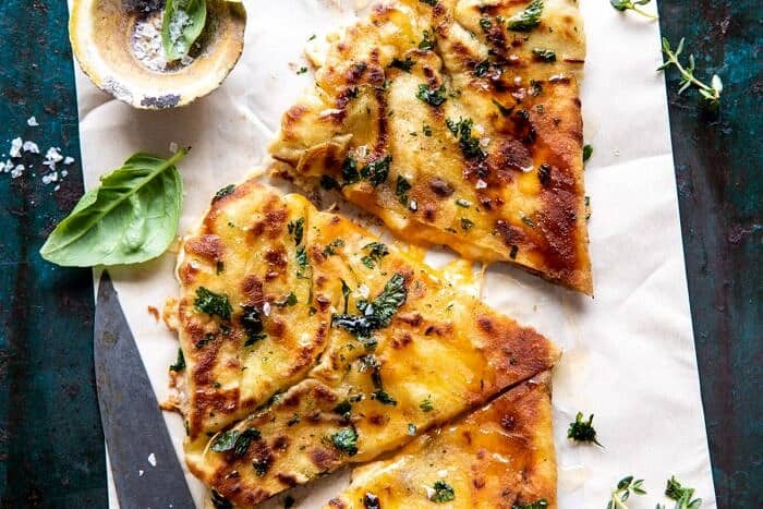 Garlic Naan Grilled Cheese | halfbakedharvest.com #naan #grilledcheese #easyrecipes horizontal photo of Garlic Naan Grilled Cheese | halfbakedharvest.com #naan #grilledcheese #easyrecipes