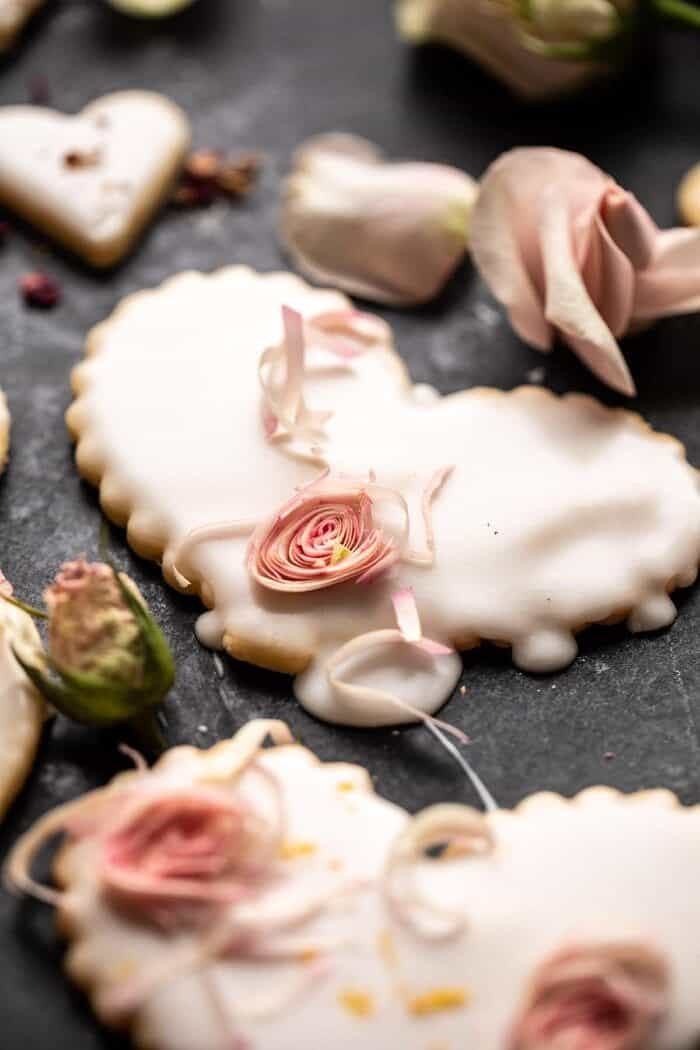 side angle close up photo of Lemon Rose Shortbread Cookies