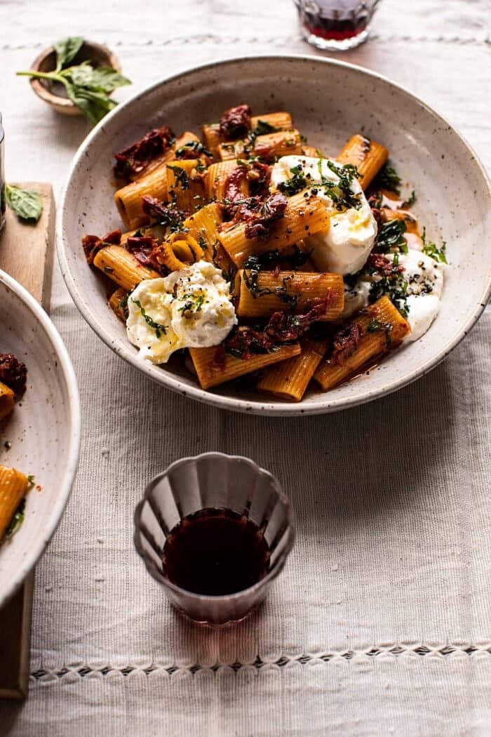 Quick Pantry Pasta with Sun-Dried Tomatoes and Burrata | halfbakedharvest.com #pasta #pantrypasta #easyrecipes #Italian #dinner