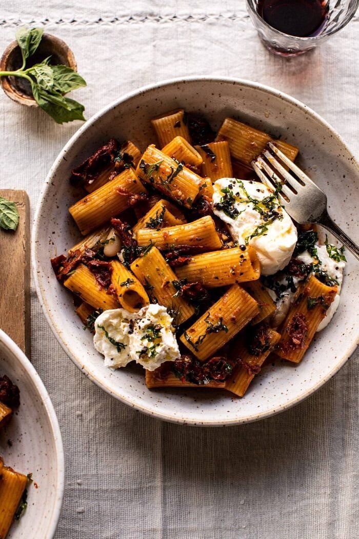 Quick Pantry Pasta with Sun-Dried Tomatoes and Burrata | halfbakedharvest.com #pasta #pantrypasta #easyrecipes #Italian #dinner