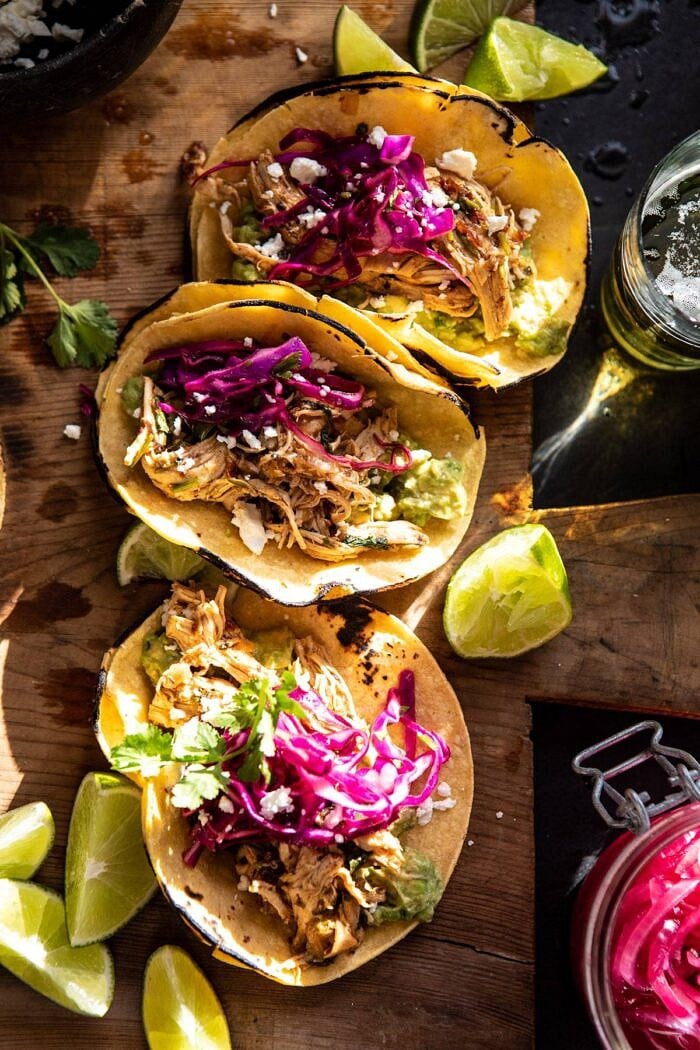 overhead photo of Slow Cooker Chipotle Orange Street Tacos 