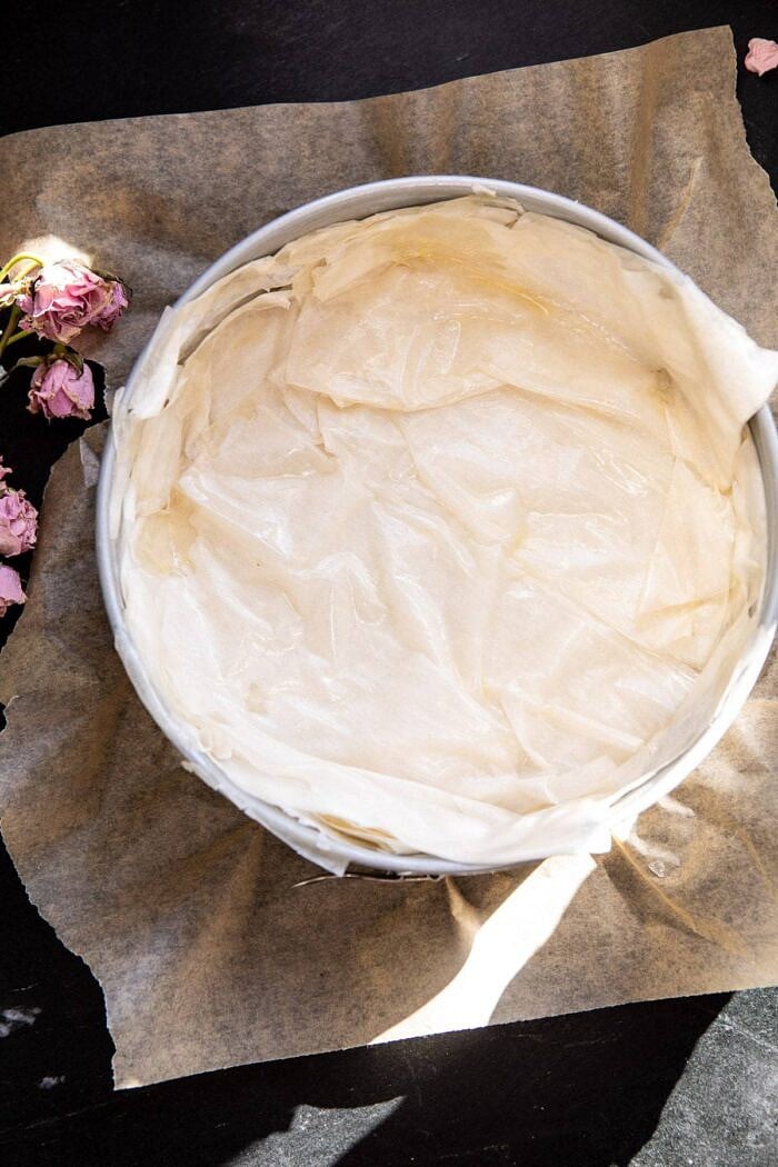 Whipped Lemon Ricotta Cheesecake | halfbakedharvest.com #cheesecake #easyrecipe #ricotta #deesert #cake #valentinesday phyllo dough before baking