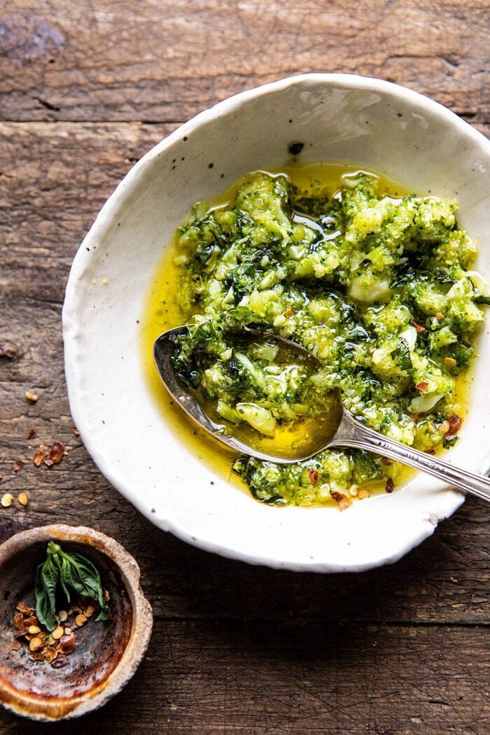 overhead photo of Broccoli Pesto 