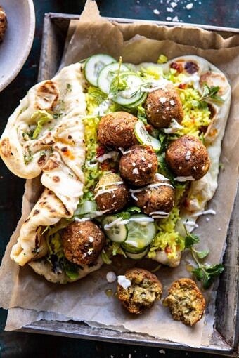 Falafel Naan Wraps with Golden Rice and Special Sauce | halfbakedharvest.com #falafel #wraps #middleeastern #vegan